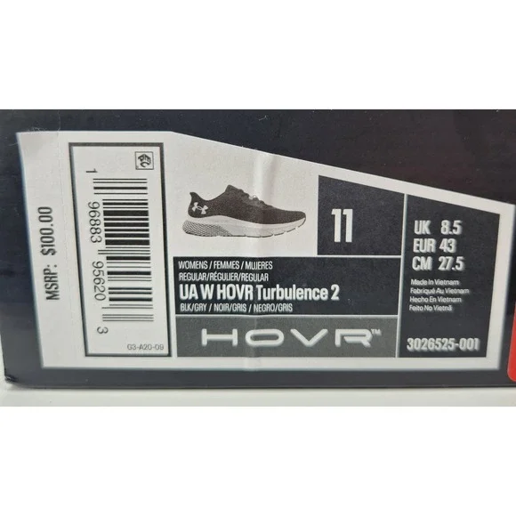 Under Armour HOVR Turbulence 2 Womens Running Shoes Black Grey Size 11 - Picture 5 of 6